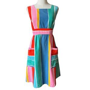 1970s Malia Honolulu Rainbow Stripe Cotton Sundress Pockets Hawaii Vintage small